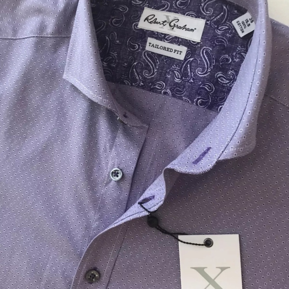 ROBERT GRAHAM NWT Men's Shirt X-Collection rapallo purple Size 15.5 39